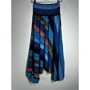 Satin Women’s Lagenlook Harem Baggy Pants Size Small Blue Green Elastic Waist